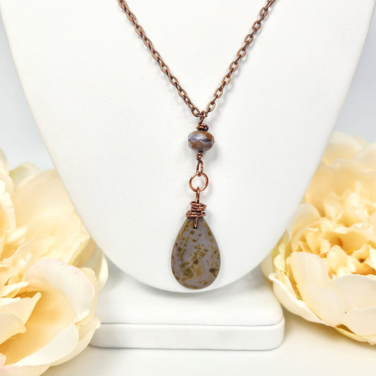 Lavender Czech Glass Teardrop Pendant Necklace