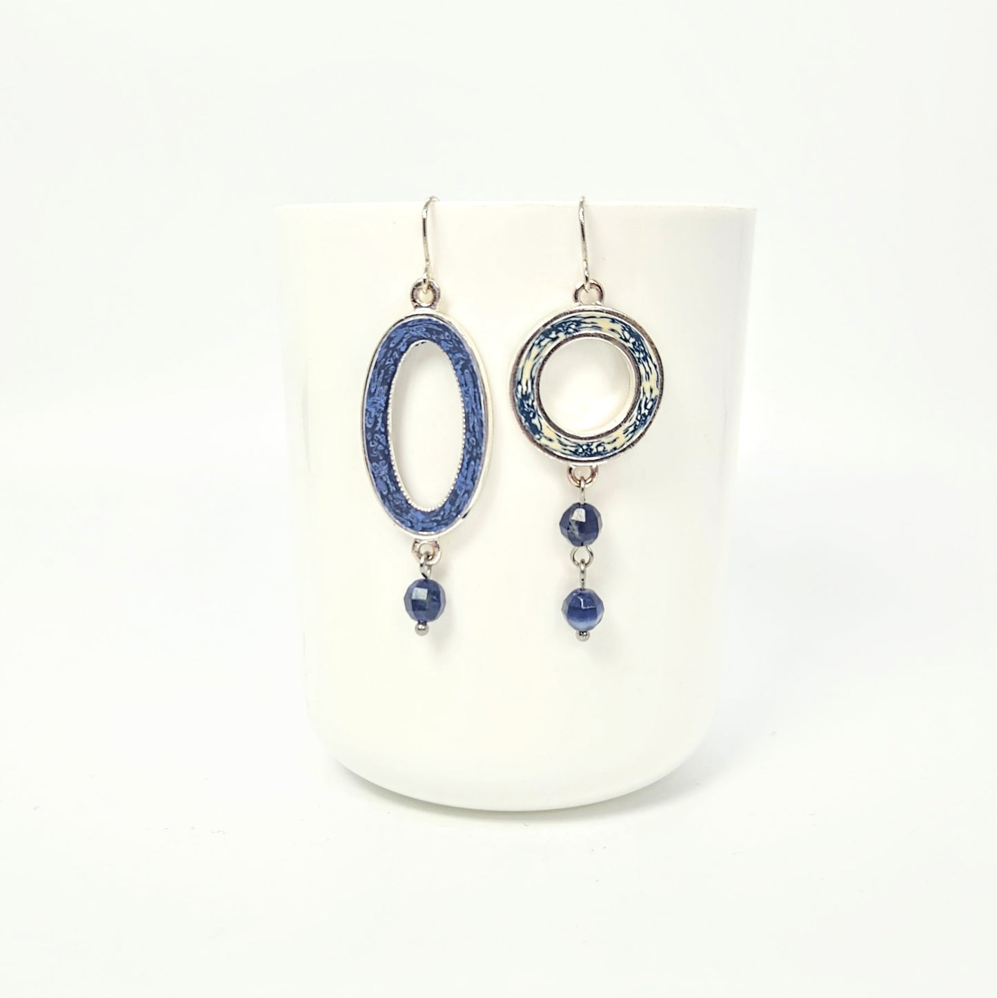 Blue Mix & Match Oval & Circle + Lapis Drop Earrings