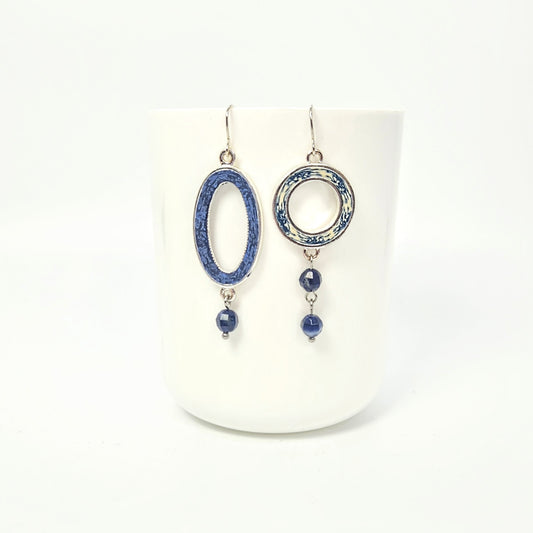 Blue Mix & Match Oval & Circle + Lapis Drop Earrings