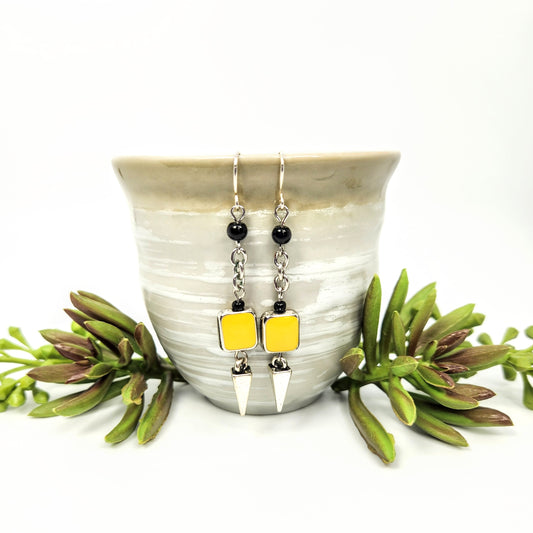 Yellow Rectangle + Spike Earrings