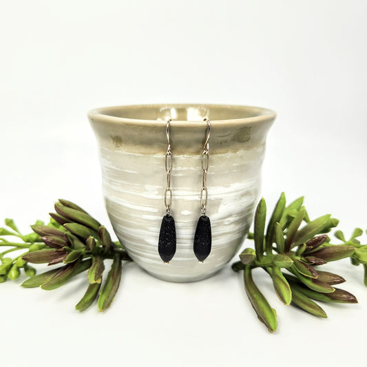 Jet Recycled Glass Teardrops + Chain