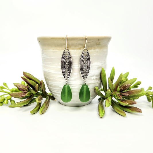 Oval Link + Glass Teardrop Earrings