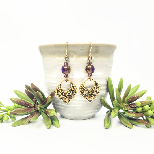 Henna Purple Dangle Earrings