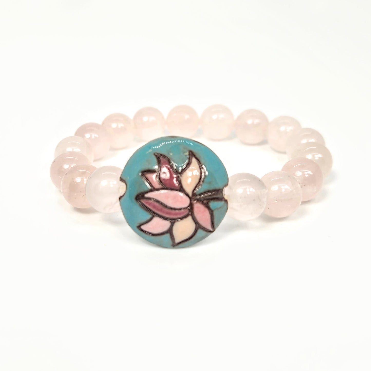 Lotus On Blue + Rose Quartz Bracelet