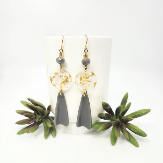 Gray Acetate + Gold Link Earrings