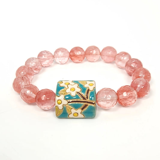 Flower Branch + Cherry Quartz Bracelet