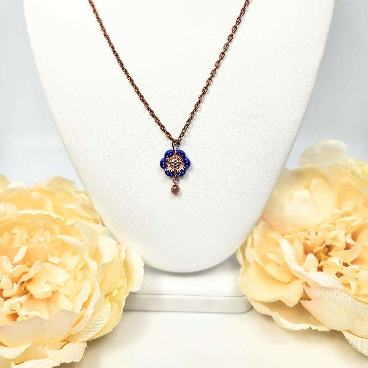 Royal Blue Flower + Copper Toned Necklace