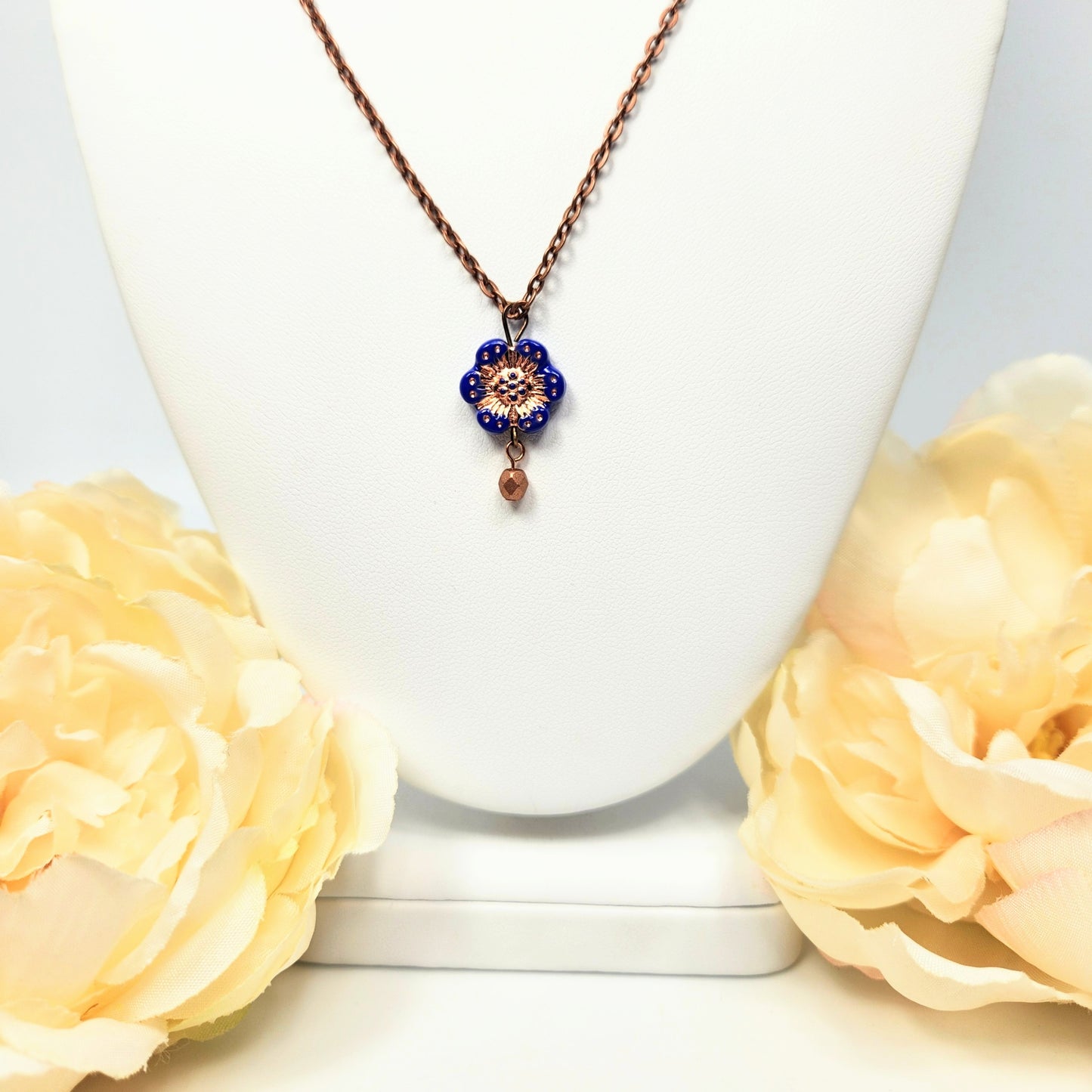 Royal Blue Flower + Copper Toned Necklace