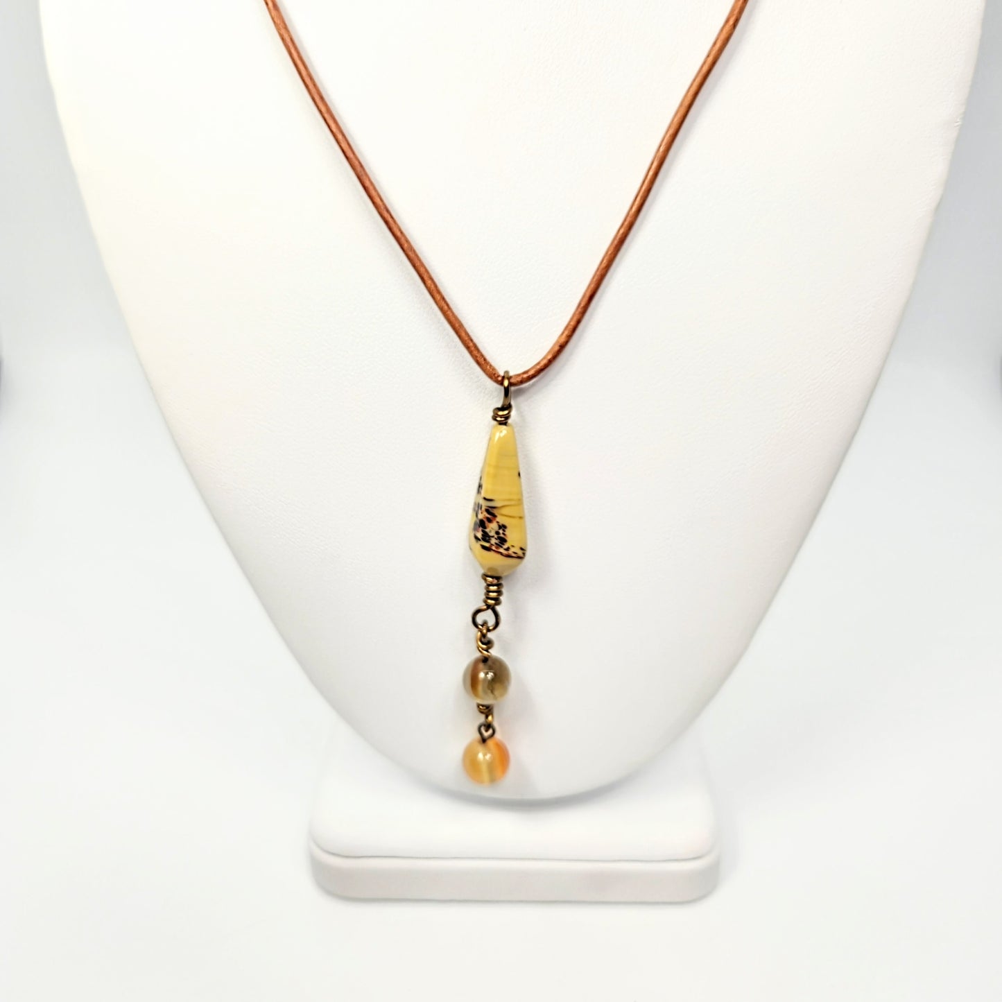 Blown Glass + Agate + Carnelian Leather Necklace