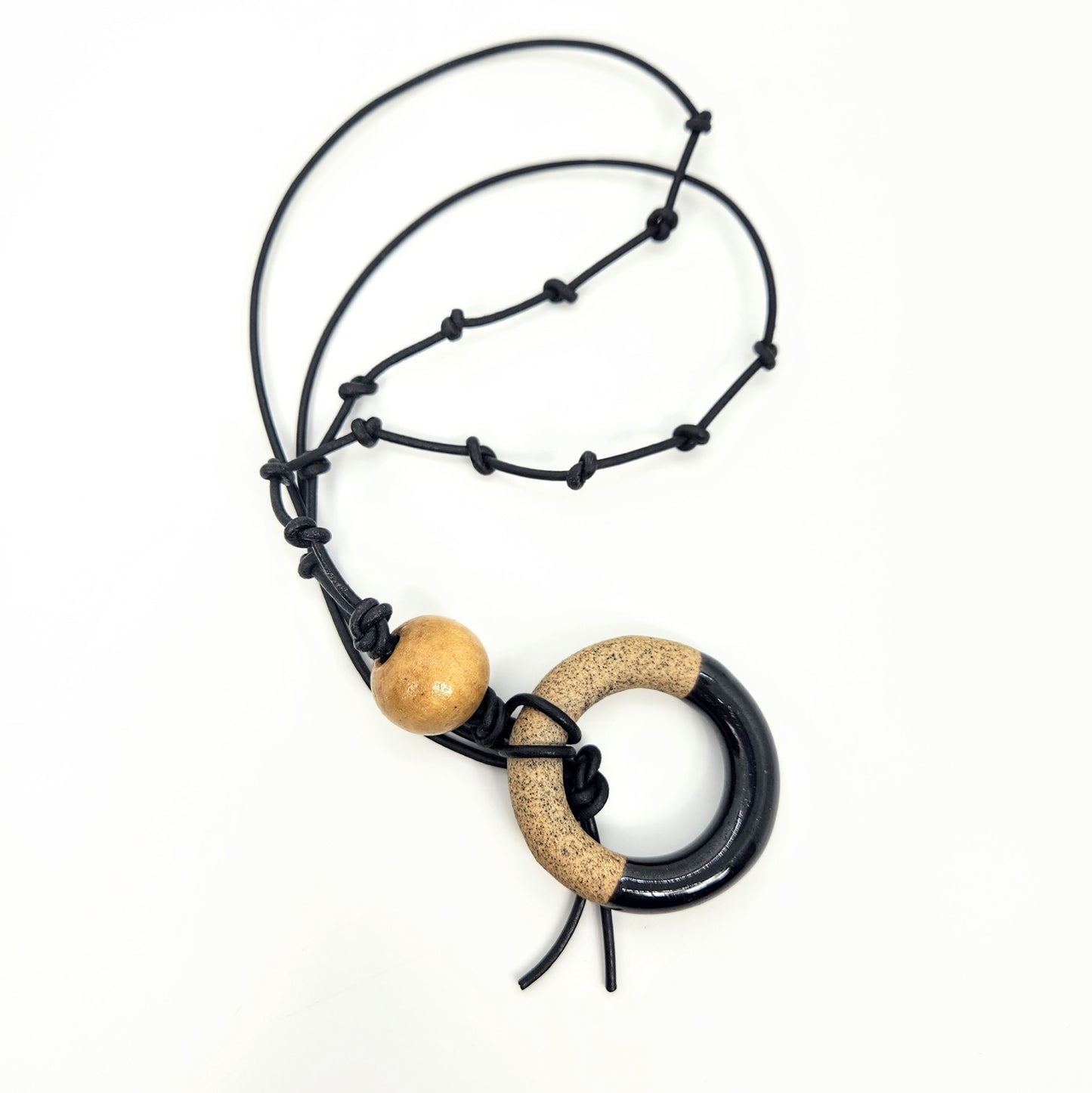 Porcelain Dipped Circle + Leather Necklace