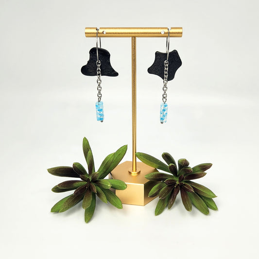 Abstract Hoops + Wood + Millefiore Glass Earrings
