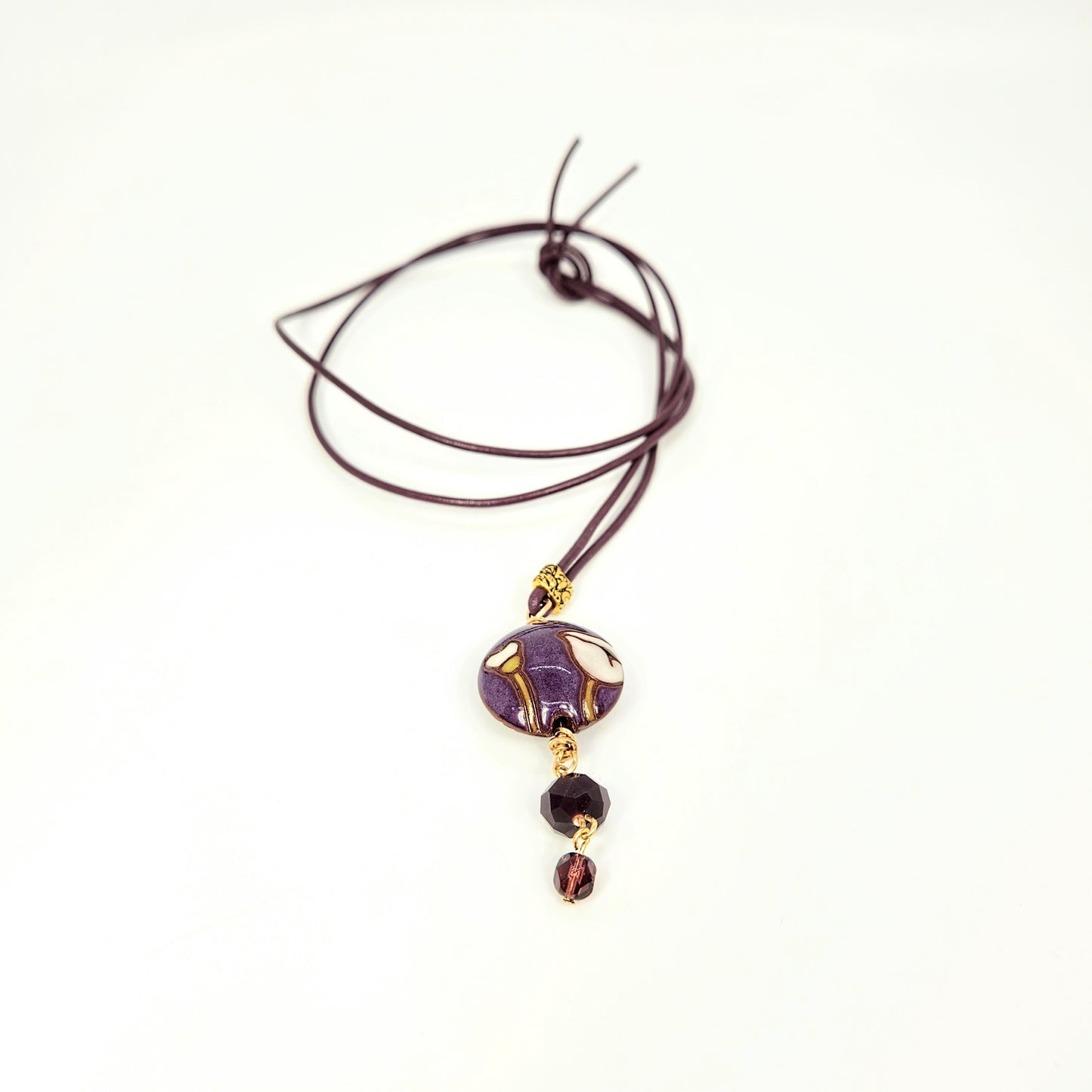 Poppies on Purple + Leather Necklace