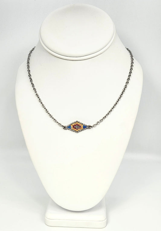 Diamond Seed Bead Focal Necklace 16 3/4 in.