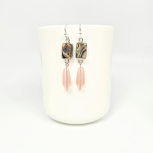 Abalone + Recycled Glass Pink Earrings