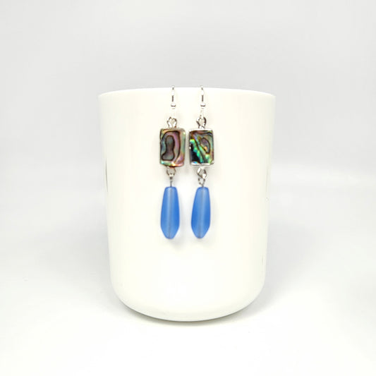 Abalone + Recycled Glass Blue Earrings