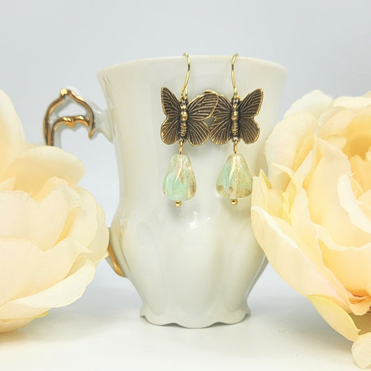 Dramatic Butterflies + Mint Teardrop Earrings