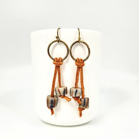 Suede + African Powder Bead Earrings