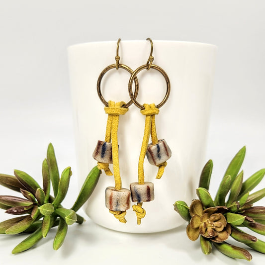 Suede + African Powder Bead Earrings