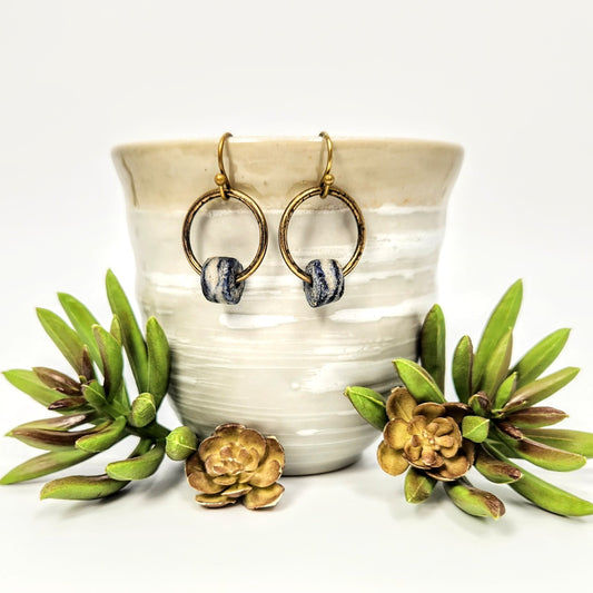 Powder Glass African Navy Bead Earrings