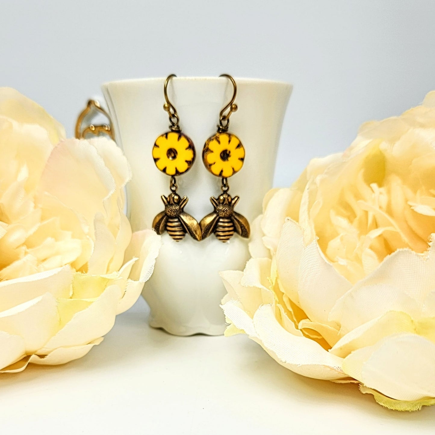 Yellow Flower + Bumble Bee Earrings