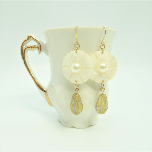 Mother Of Pearl Flower Teardrop Earrings