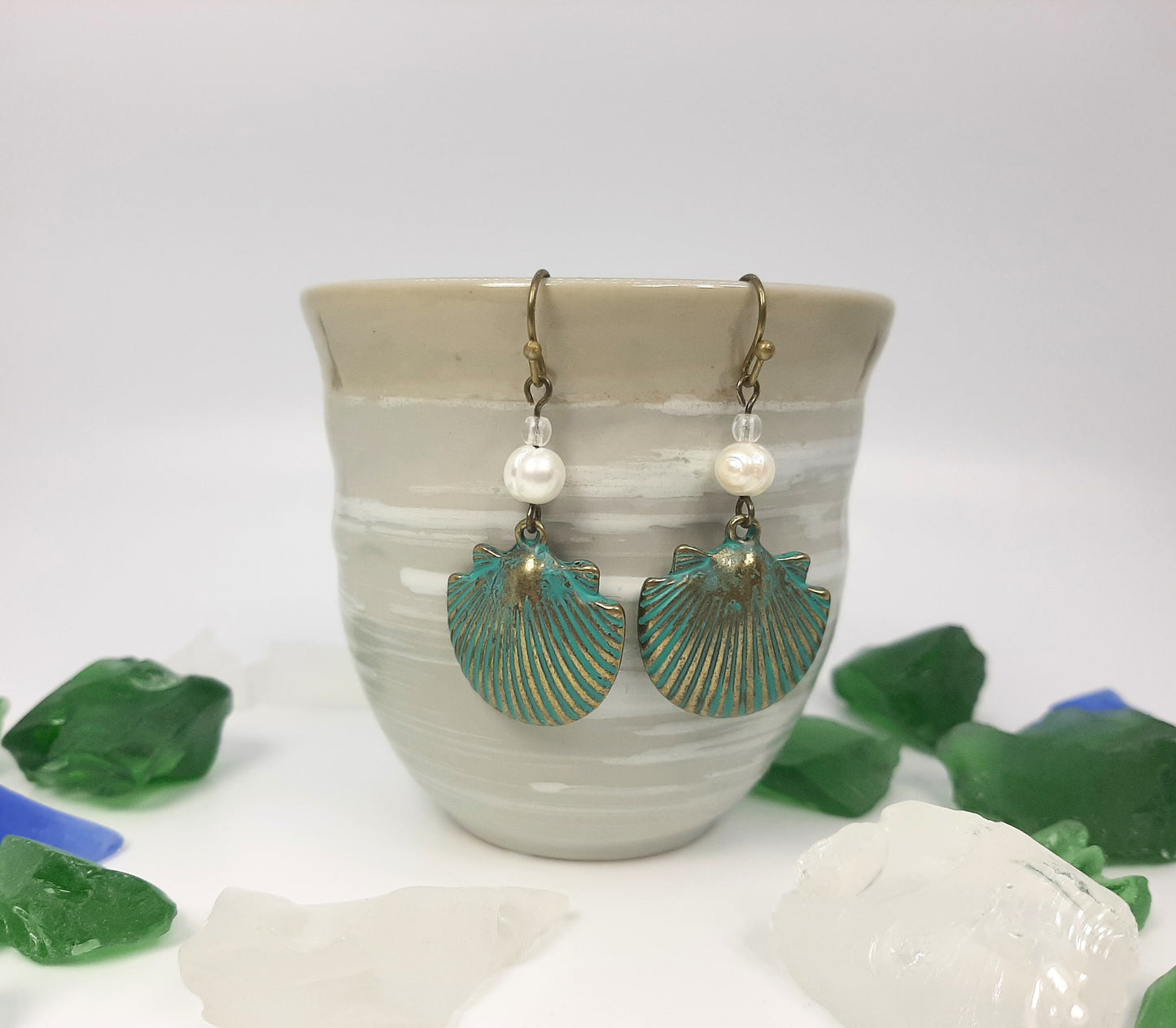 Shell Patina + Freshwater Pearl Earrings